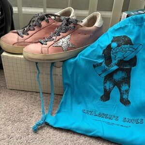 Golden Goose Pink and Silver Star Sneakers